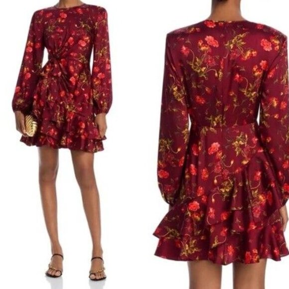 Cinq à Sept Burgundy Floral Long Sleeve Dress Size 4 NWT - Picture 4 of 16